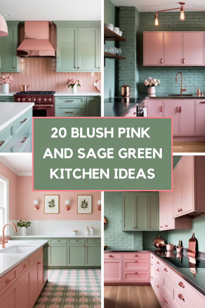 blush pink and sage green kitchen