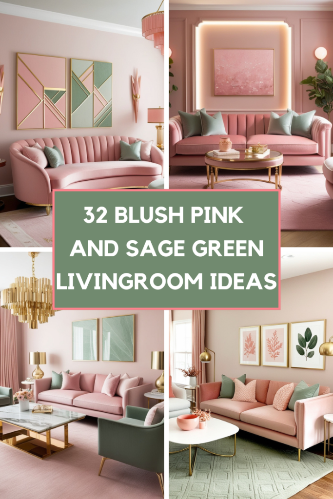 blush pink and sage green living room