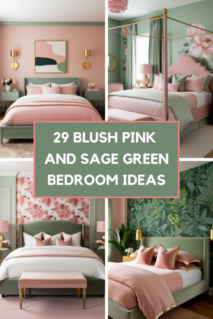 blush pink and sage green bedroom