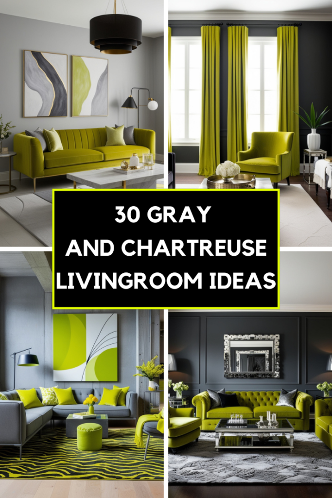 gray and chartreuse living room