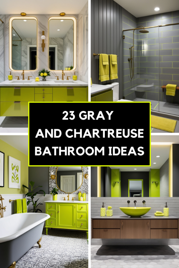 gray and chartreuse bathroom