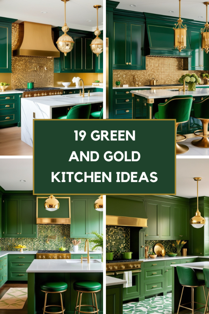 green and gold kitchen