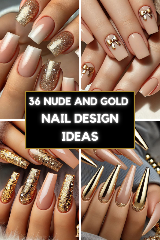 nude and gold nail design ideas