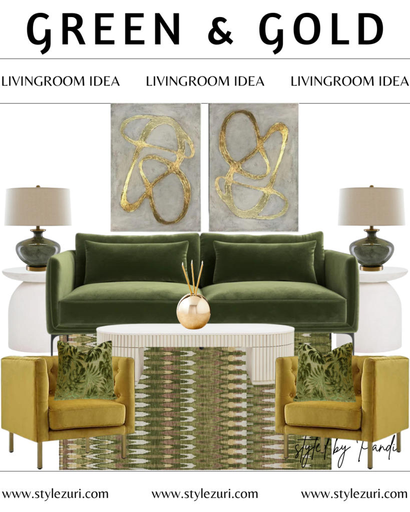 green and gold living room