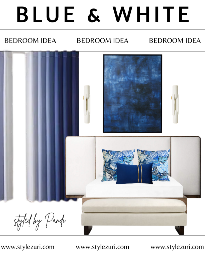 blue and white bedroom