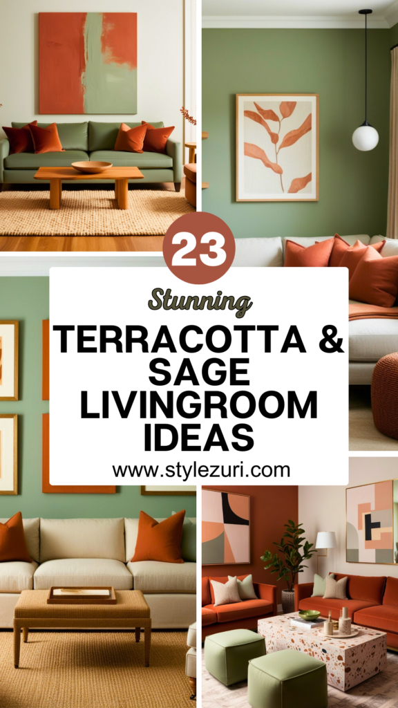 terracotta and sage green living room