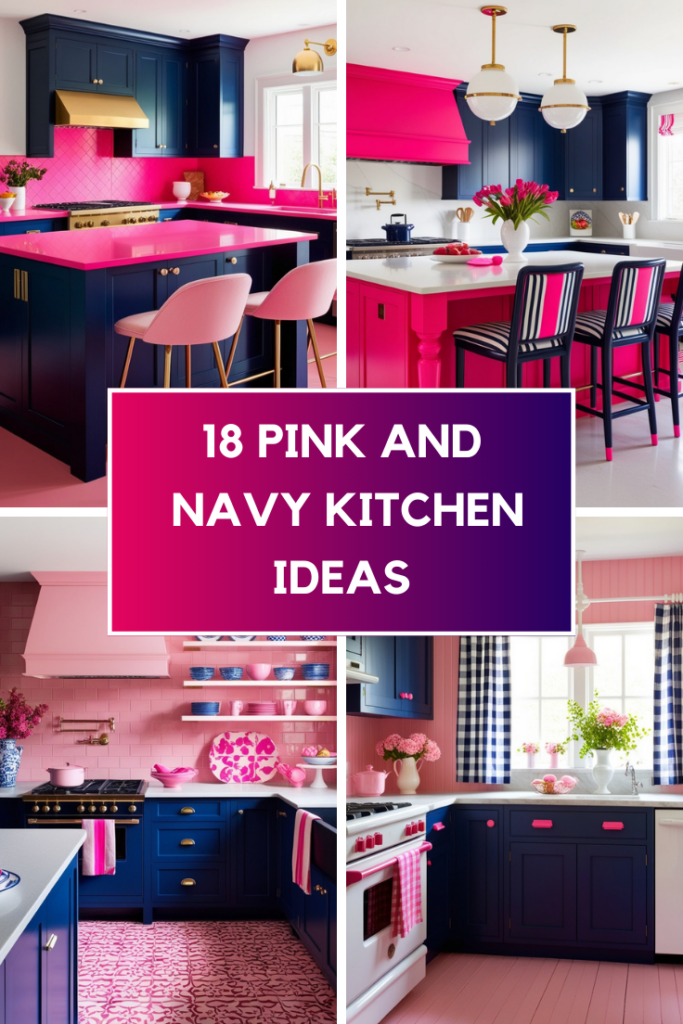 bold pink and navy blue kitchen ideas