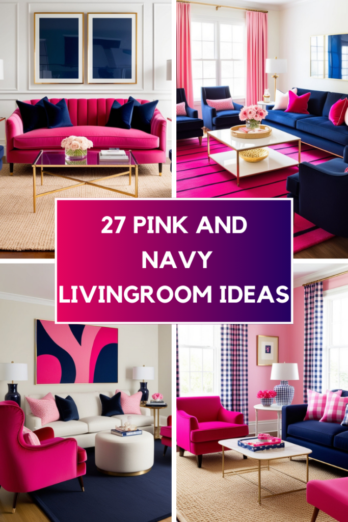 pink and navy blue living room