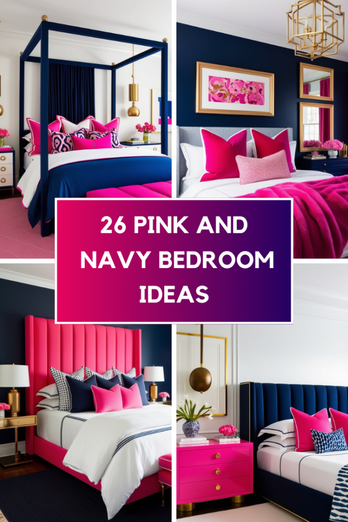 bold pink and navy blue bedroom ideas