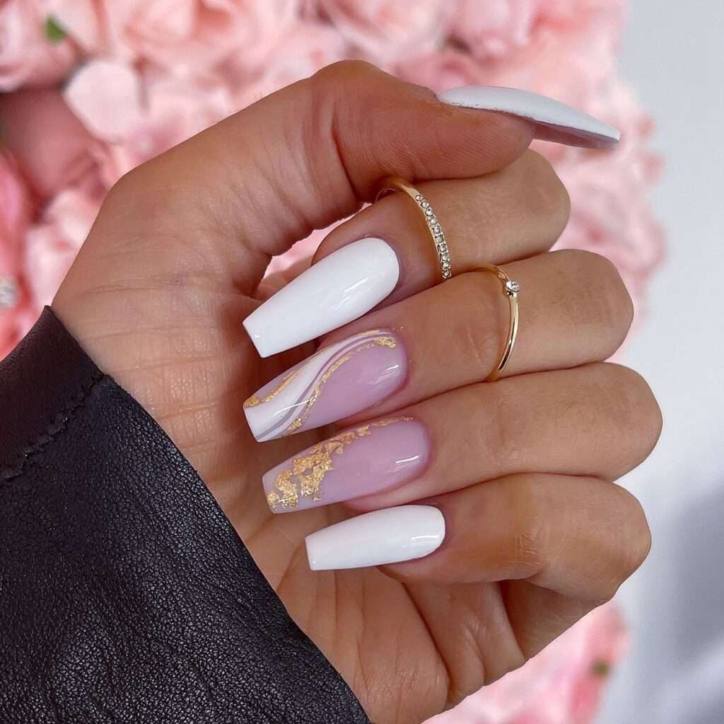 white and gold nails