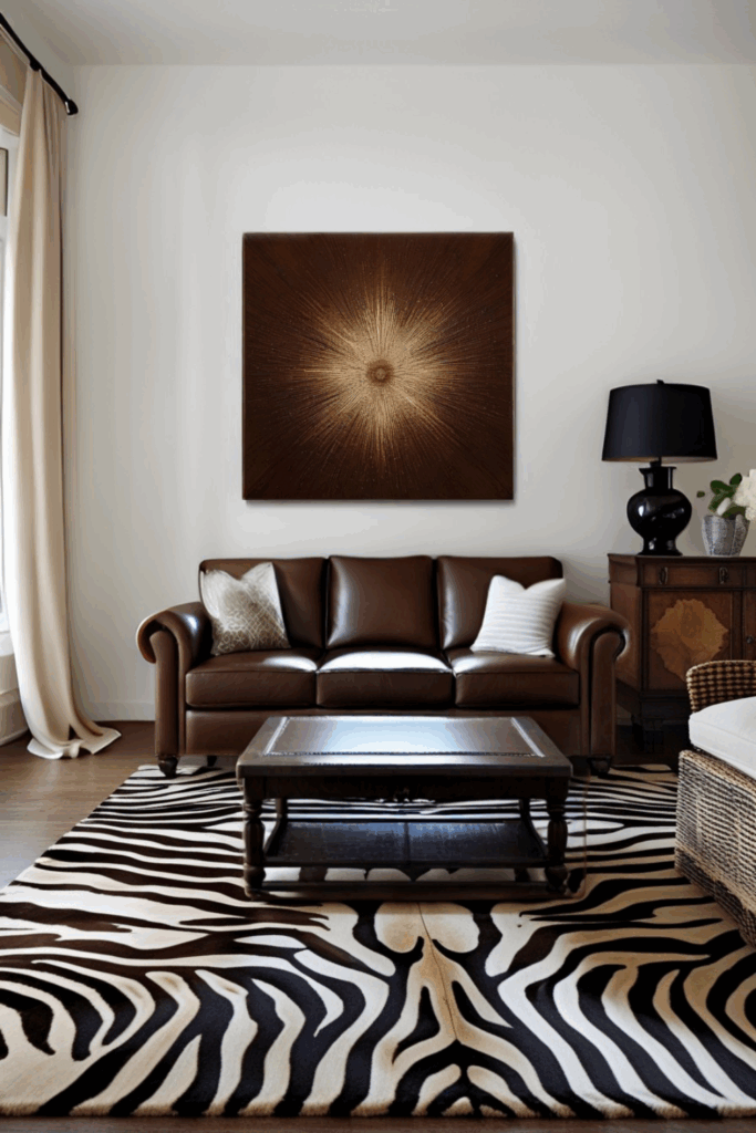 Cream, Brown, and Tan Zebra Print Living Room