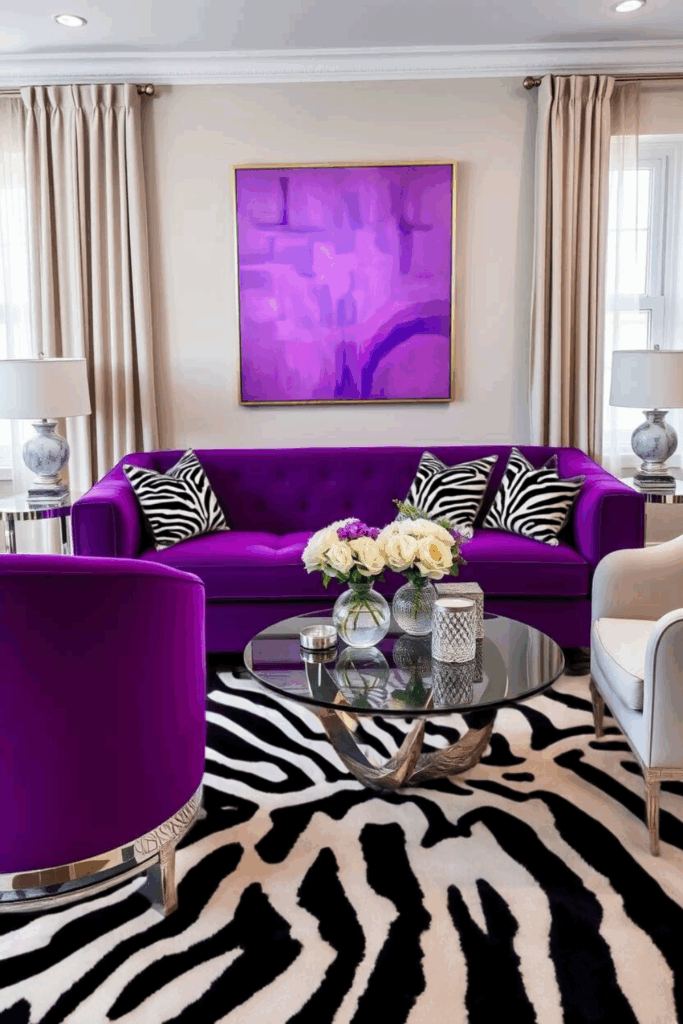 Violet Zebra Print Living Room