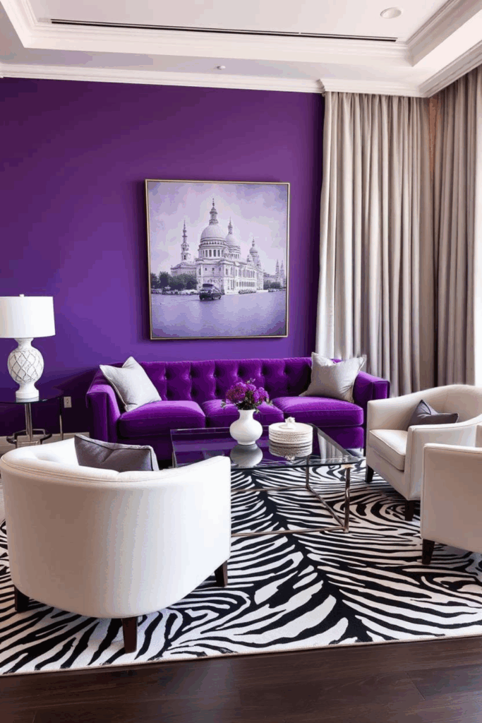 Violet Zebra Print Living Room