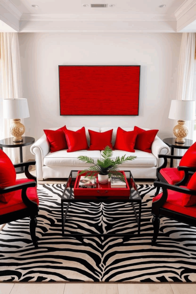 Red and White Zebra Print Living Room