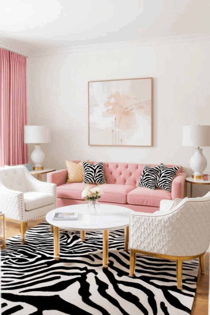 Blush and Zebra Print Living Room