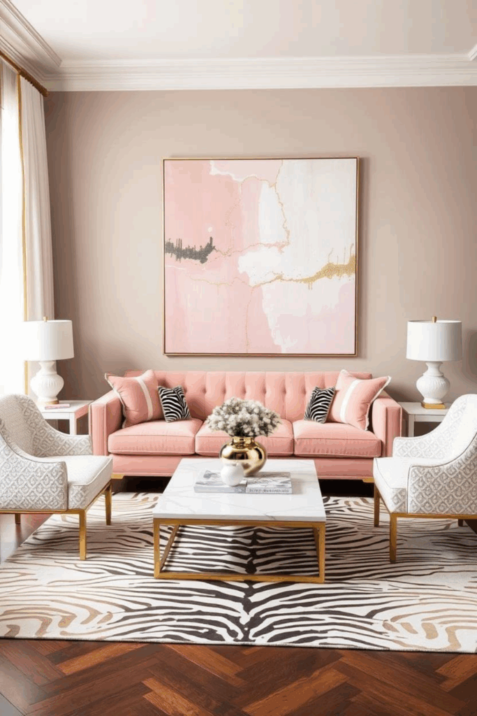 Blush and Zebra Print Living Room