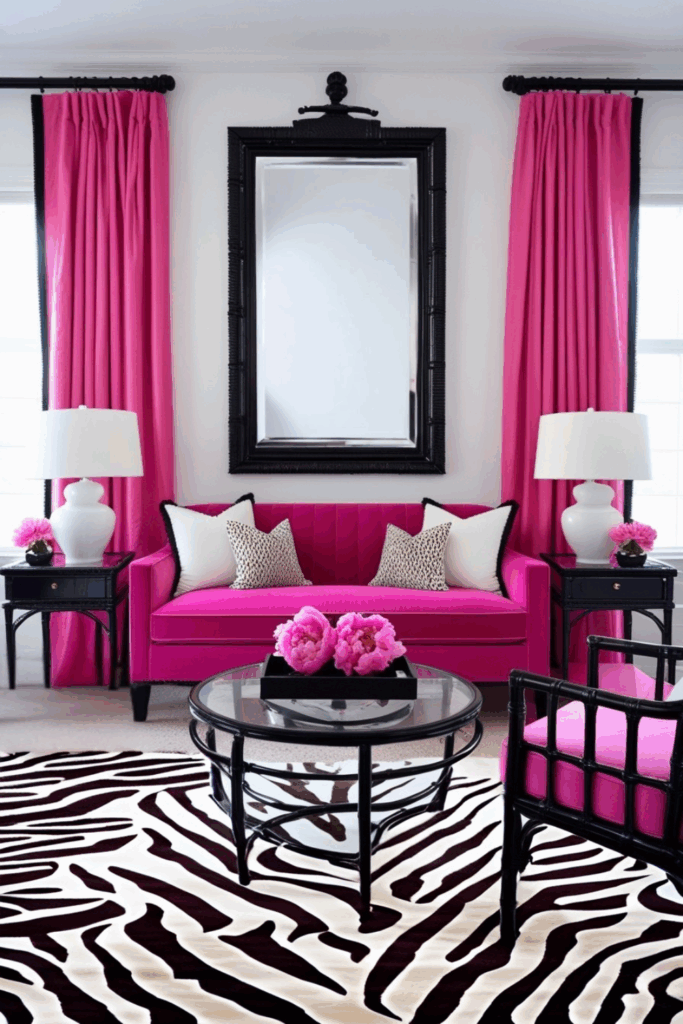 Bold Fuchsia and Black Zebra Print Living Room