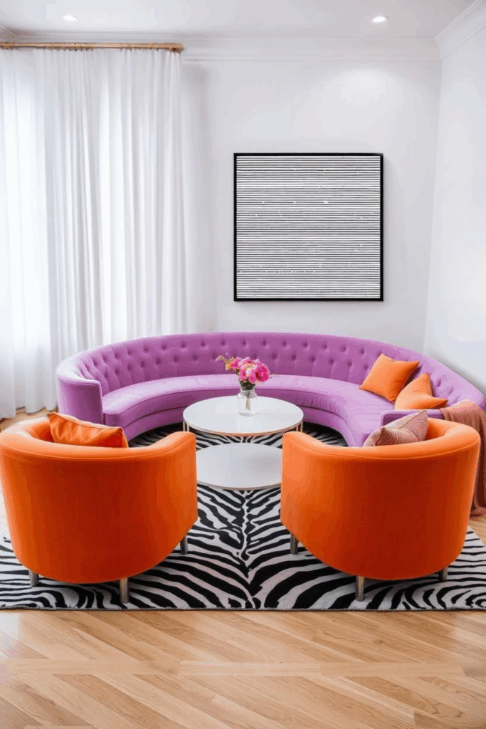 Orange and Lilac Zebra Print Living Room