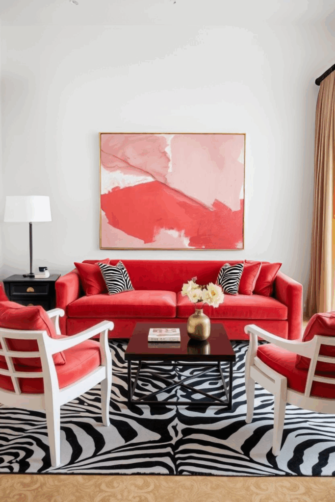 Coral Zebra Print Living Room
