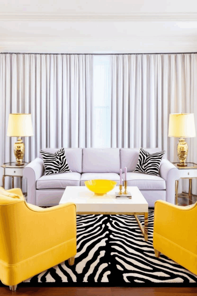 Lavender and Lemon Zebra Print Living Room