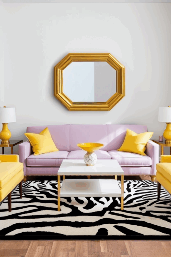Lavender and Lemon Zebra Print Living Room