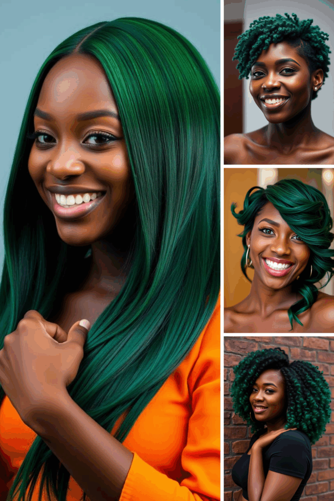 black women with forest green hair