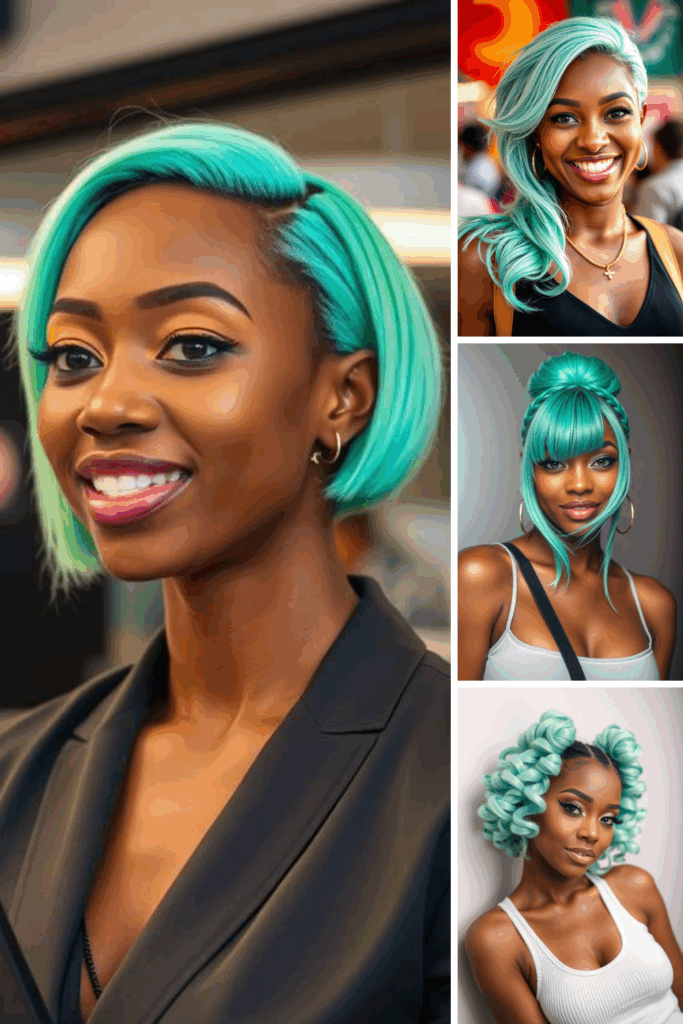 black women with pastel mint hair